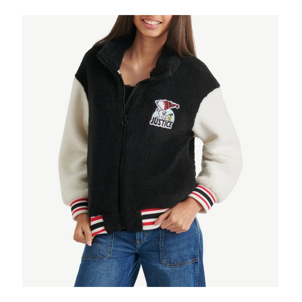 Girls Justice Peanuts Black & White Sherpa Jacket L